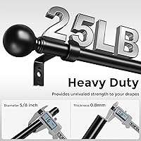 Vista 6 de Hei!Dear Barras de cortina para ventanas de 28 a 48 pulgadas (2.3 a 4 pies), ajustable de 5/8 pulgadas, barra de cortina decorativa de alta