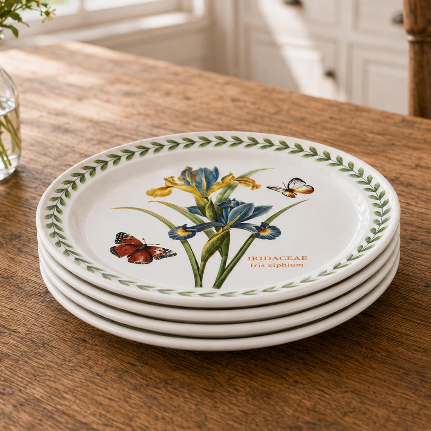 Ceramic Appetizer Plates Set of 4, Dessert Plates 8.5 Inch, Small Dinner Plates, Round Salad Plates, Porcelain Serving Dishes, Microwave & Dishwasher Safe, Iris and Sunflower Floral Design (iris)