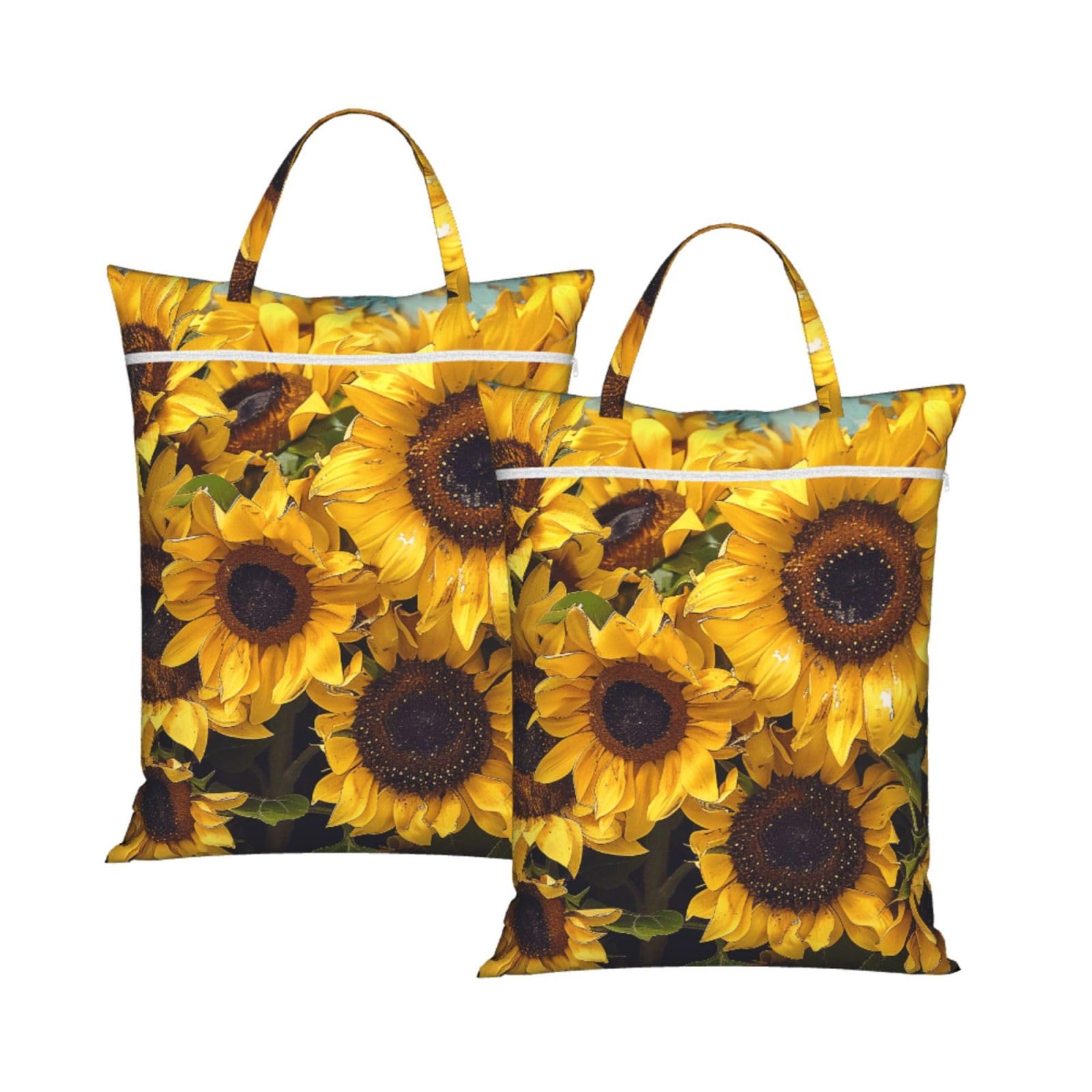 Large Travel Laundry Bags,Sunflower Print with Handle Foldable Laundry Bag for Holidays Gym Swimming and Family Trips, 2Pcs
