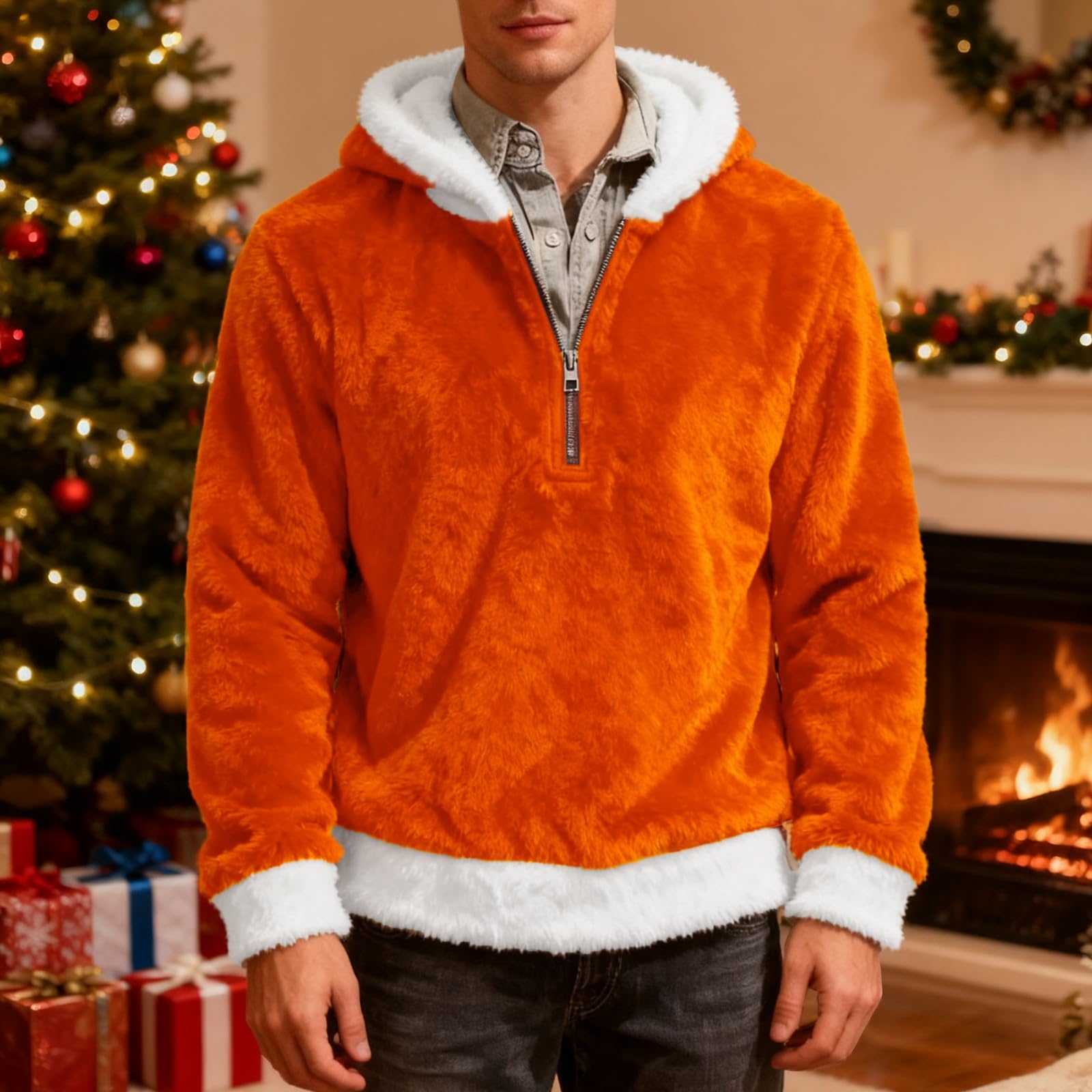 Sudadera Laboral Unisex con Capucha, De Forro Doble Faz, Cremallera, Cómoda, Informal Y Estilo. Chaqueta Verano Hombre (Orange, XXXL) Protección Solar Gym Moda Mangas Proteccion Ropa
