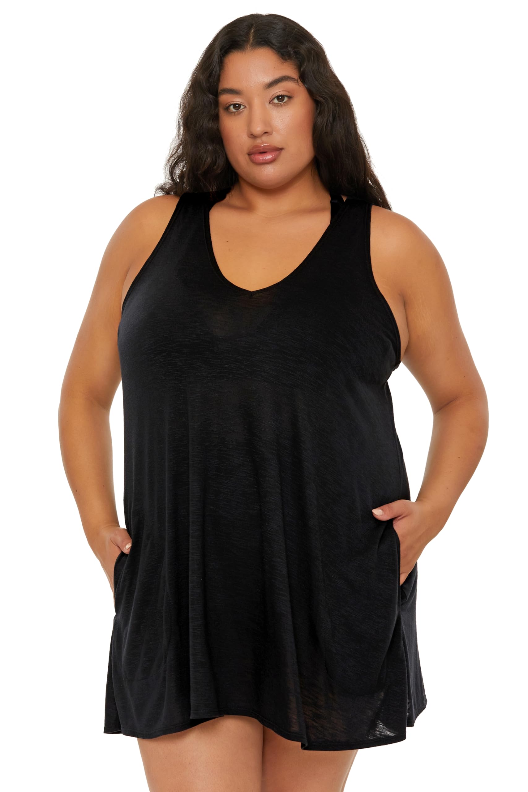 BECCA Womens Breezy Basics Plus Size Dress V-Neck Side Pockets Casual Beach Cover Ups for Women