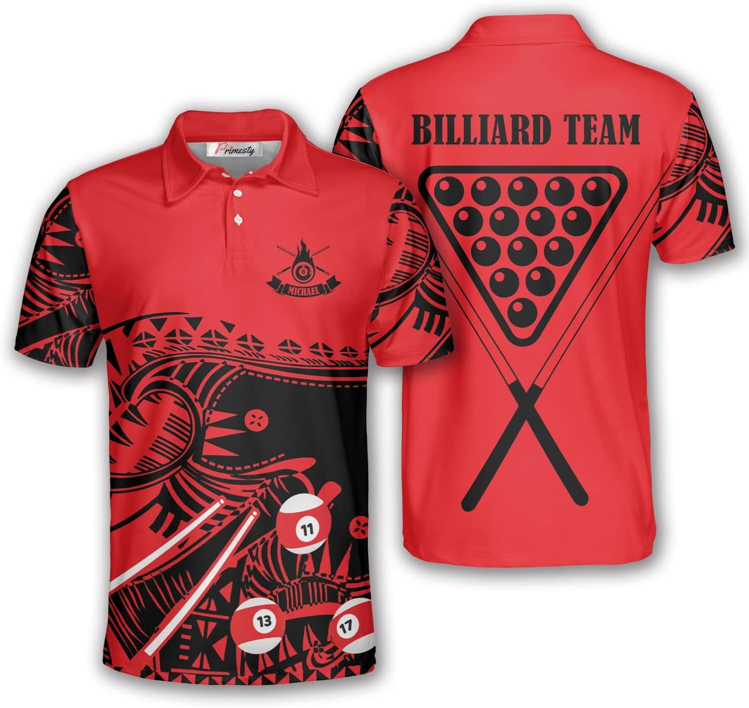 PRIMESTY Custom Billiard Shirts for Men, Personalized Billiard Polo Shirts, Custom Name Billiard Jerseys, Size S-5XL