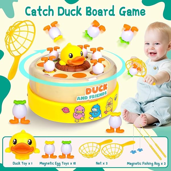 Duck Dash Jumping Duck Game, DuckDash Jumping DucksGame,Bounce Catch DuckPop Up BoardGames,Rotate Bounce Fishing Game Interactive Kids Toy for Ages 3-8 Tabletop Family Games,Boys Girls Gifts(Ducks) - 5
