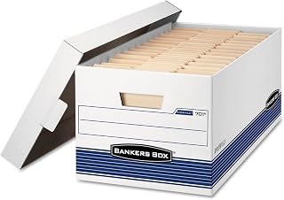 Bankers Box STOR/FILE Medium Duty File Storage Boxes, 12-Pack FastFold Letter Size with Lids, Stackable 650lb Strength