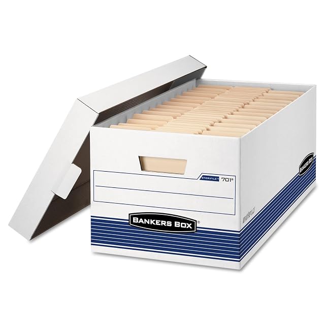 Bankers Box 12-Pack Medium Duty File Storage Boxes with Lids FastFold Assembly 24 Inch Letter STOR FILE 00701