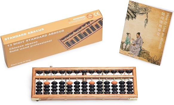 Black long Di fang Wooden Abacus - Professional 13 Column Soroban - 10.83 Inches 27.5 Centimeters - Calculator with Reset Button - Made