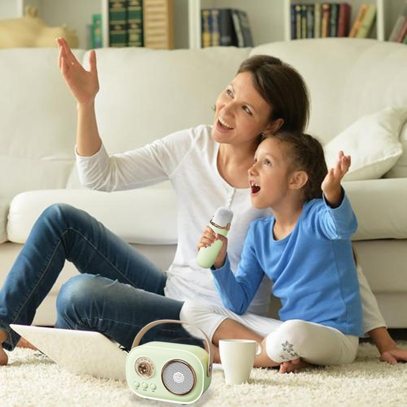Spesker - Microfono con altoparlante per karaoke per bambini, kit completo | di altoparlanti wireless per karaoke per bambini piccoli, con cavo di ricarica