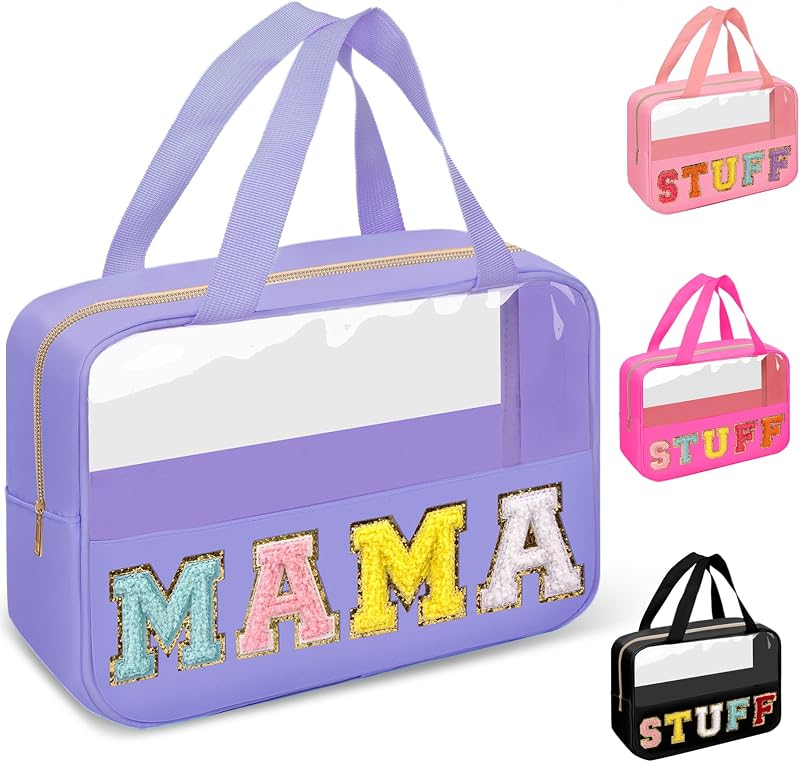 Necessaire transparente izuzta MAMA-Purple com alça e zíper, PVC e nylon, 20,07 x 9,14 x 20,07 cm