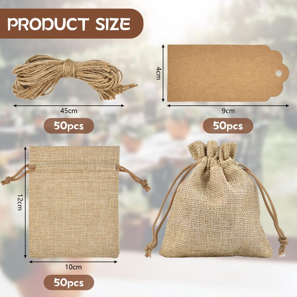 50 Sacchetti Di Iuta Con Coulisse 9x12cm - Per Matrimoni, Compleanni, Bomboniere E Fai Da Te - Foto 8