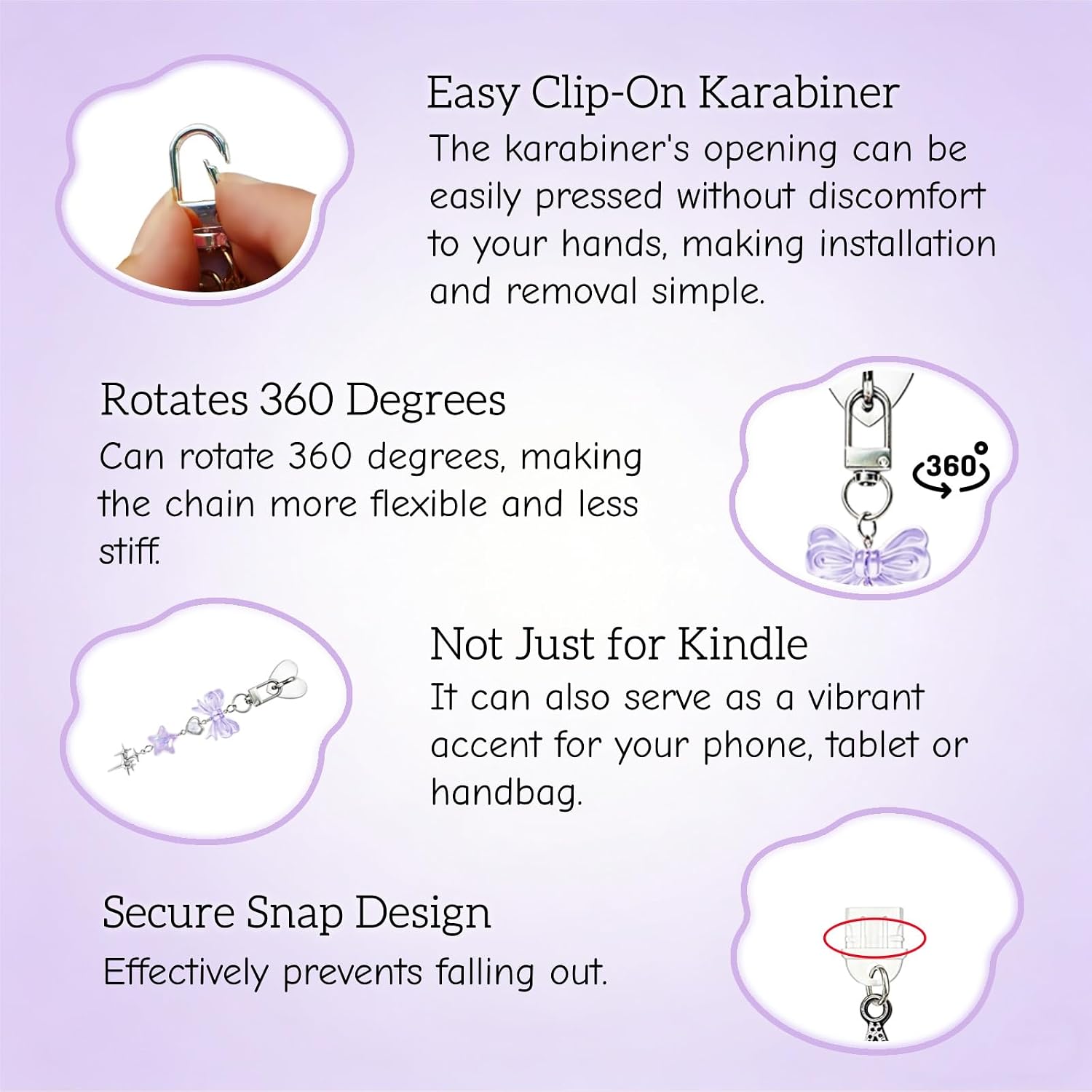 Charm Chain for Kindle, E-Reader Charms Chain with 3pcs Dust Plug Type C Y2k Style