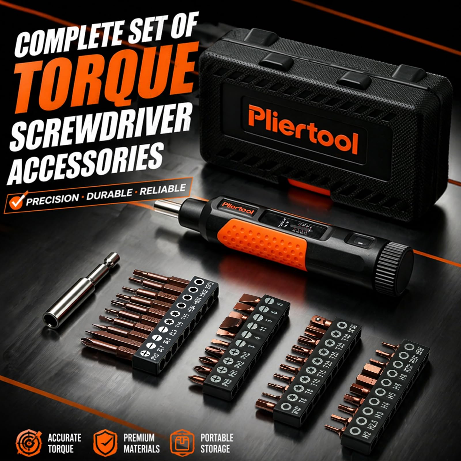 Juego de 42 destornilladores de par, destornillador de llave dinamométrica de 1/4 con puntas S2 y barra de extensión, llave dinamométrica ajustable de 10 a 80 pulgadas, kit de destornillador