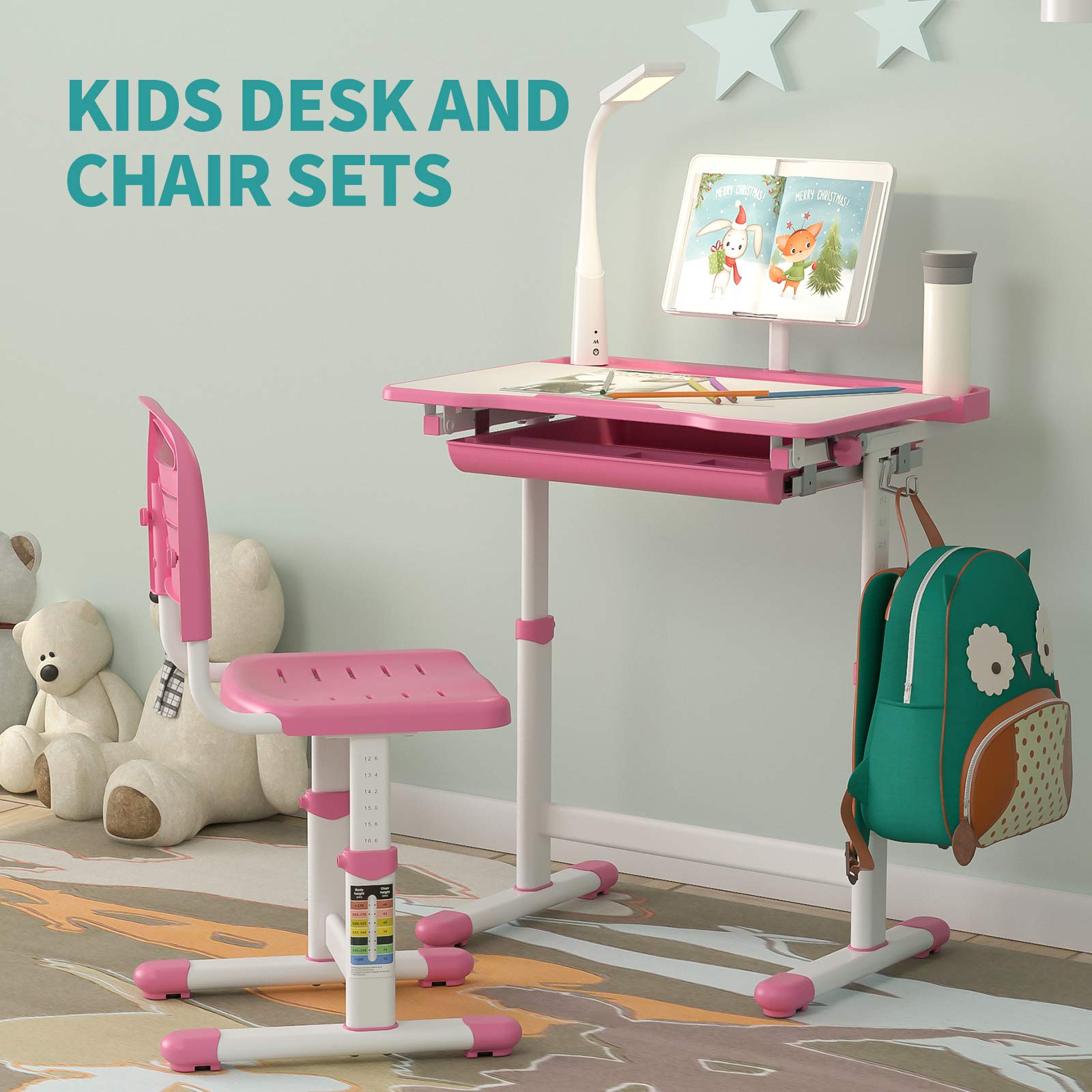 mecor Kids Desks, Height Adjustable Children Desk and Chair Set,Childs