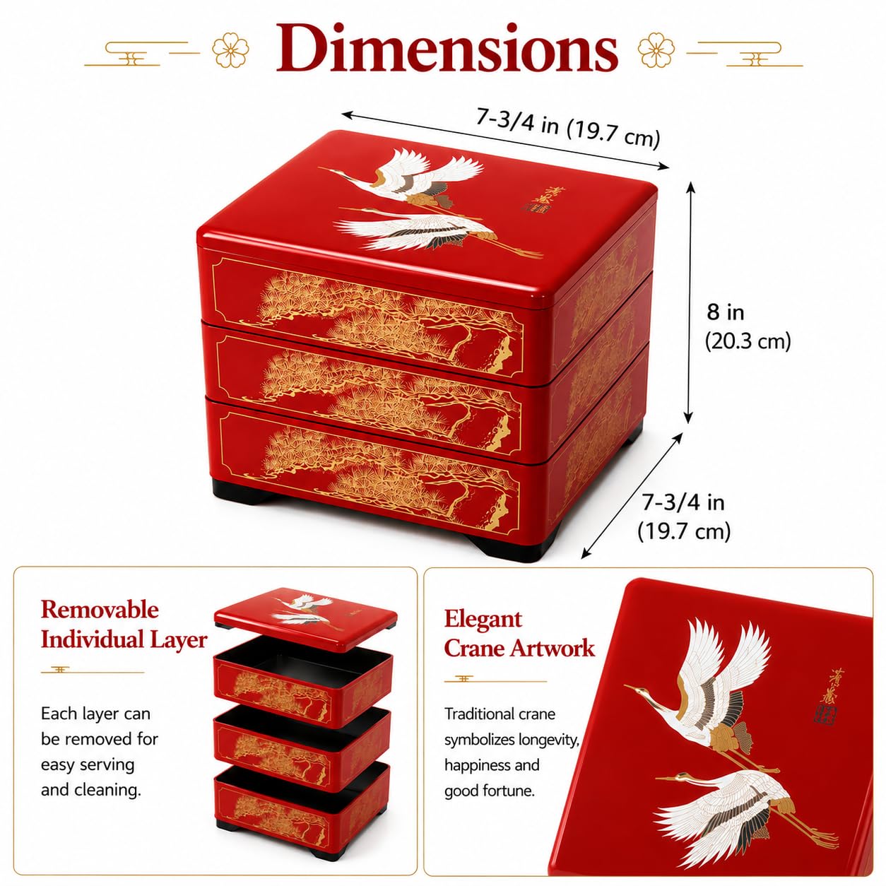 JapanBargain 4118, Jubako Box Japonês Tradicional 3 Camadas Caixa