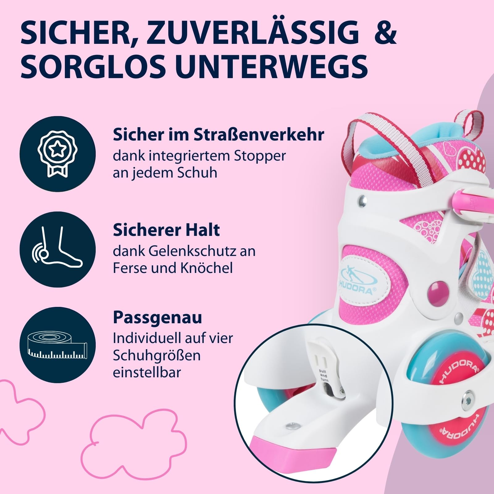 HUDORA Rollschuh My First Quad in versch. Größen & Farben - hochwertige Rollschuhe für Kinder bis 20kg - Kinder Rollschuhe größenverstellbar - sichere Einsteiger-Rollerskates mit großen Rollen
