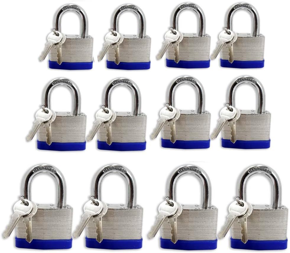 SAFEGUARD 12 Piece Set of Laminated Padlocks | Three Sizes: 1 1/4" (30mm), 1 1/2" (40mm), 2" (50mm) | Includes 24 Keys | Ideal for Garages, Fences, Storage Units, Gates