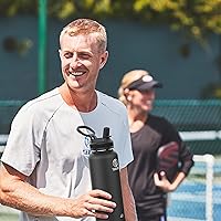 Vista 4 de Takeya Pickleball - Botella de agua aislada de acero inoxidable con tapa y asa de transporte, 40 onzas, Dropshot Teal