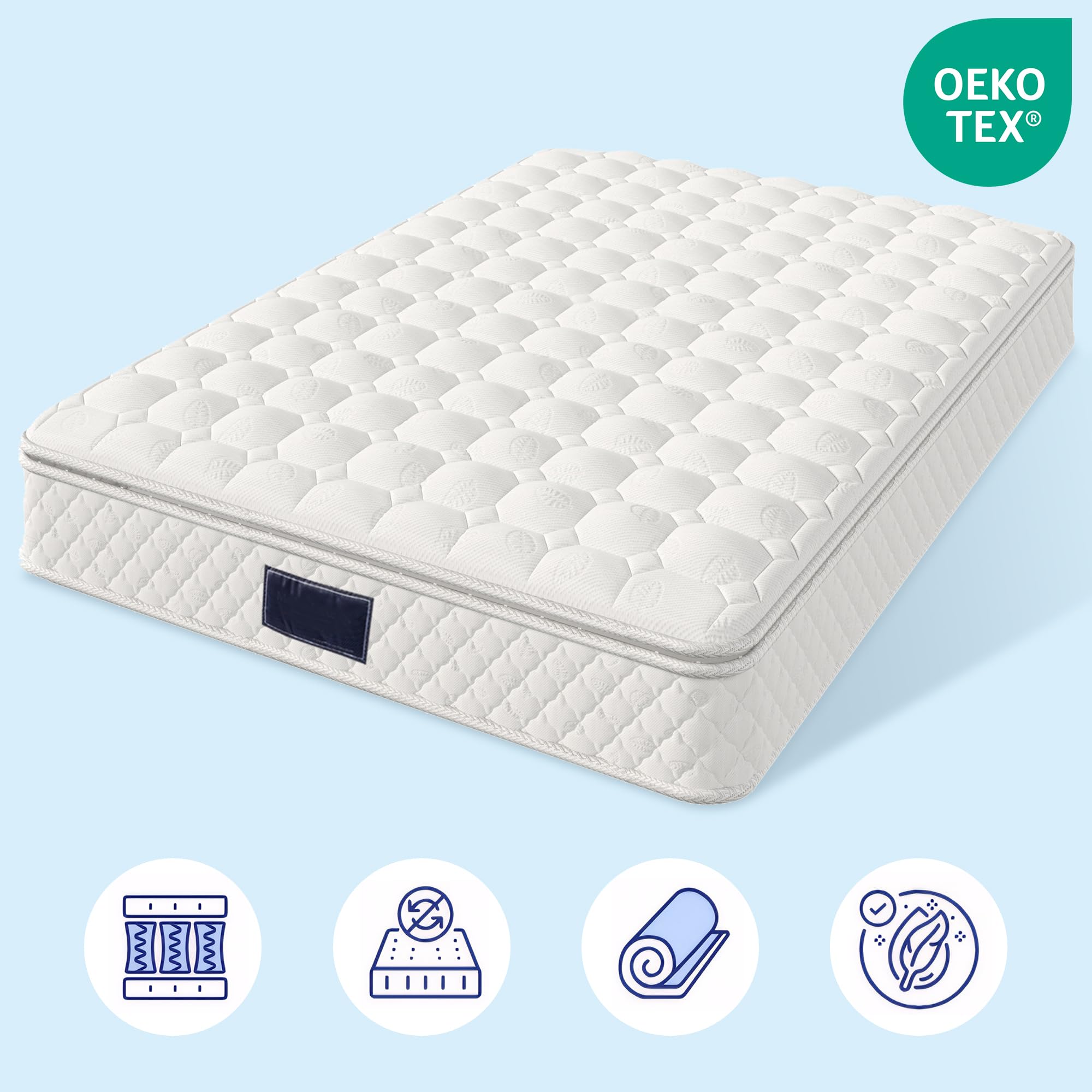 Materac sprężynowy 140 x 200, 7-strefowy materac z zimnej pianki z rdzeniem ze sprężynami kieszeniowymi – certyfikat Öko-Tex 100, sprawdzony pod kątem obecności substancji szkodliwych, 100