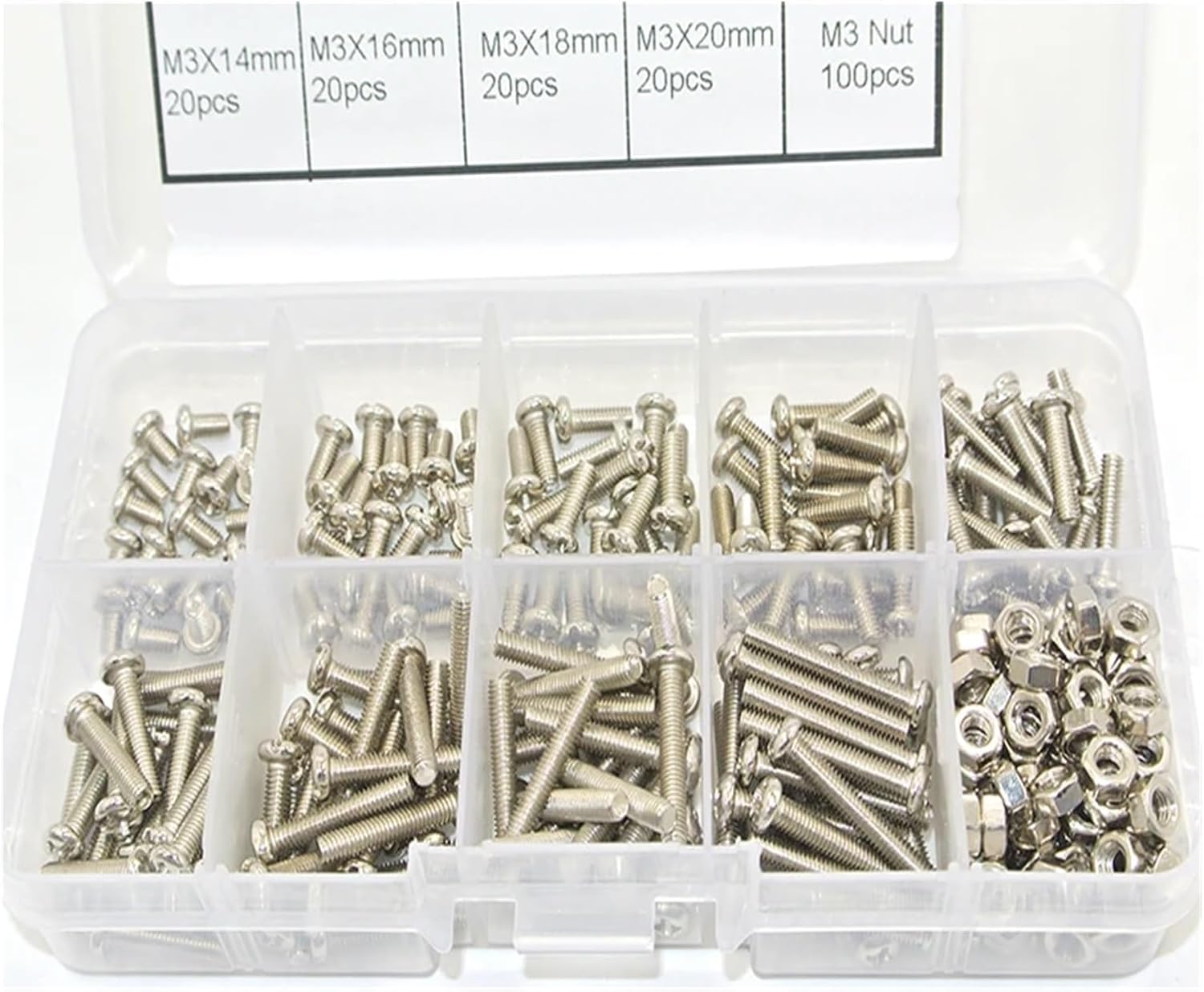 280pcs/set M3 Button Head Hex Socket Screw Bolt Nut Stainless Steel M3 Screws Nuts Assortment Kit Fastener Hardware