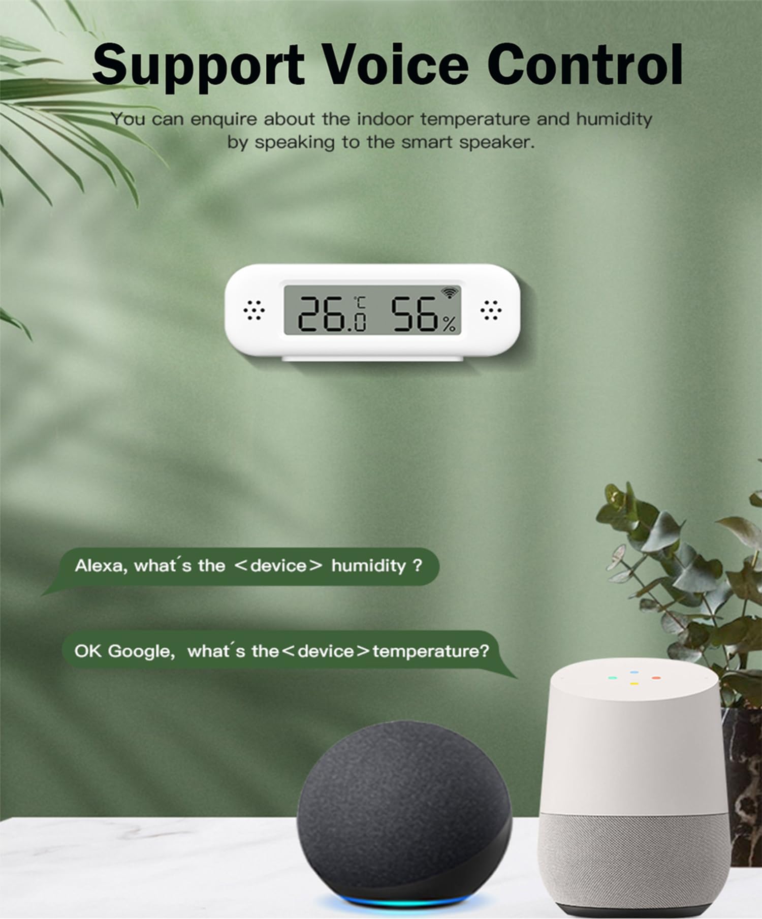 WLAN Thermometer Hygrometer: Slimme temperatuur- en vochtsensor, realtime- monitor, app-notificatie, digitale temperatuursensor voor binnen, compatibel met Alexa/Google Home (1STUK