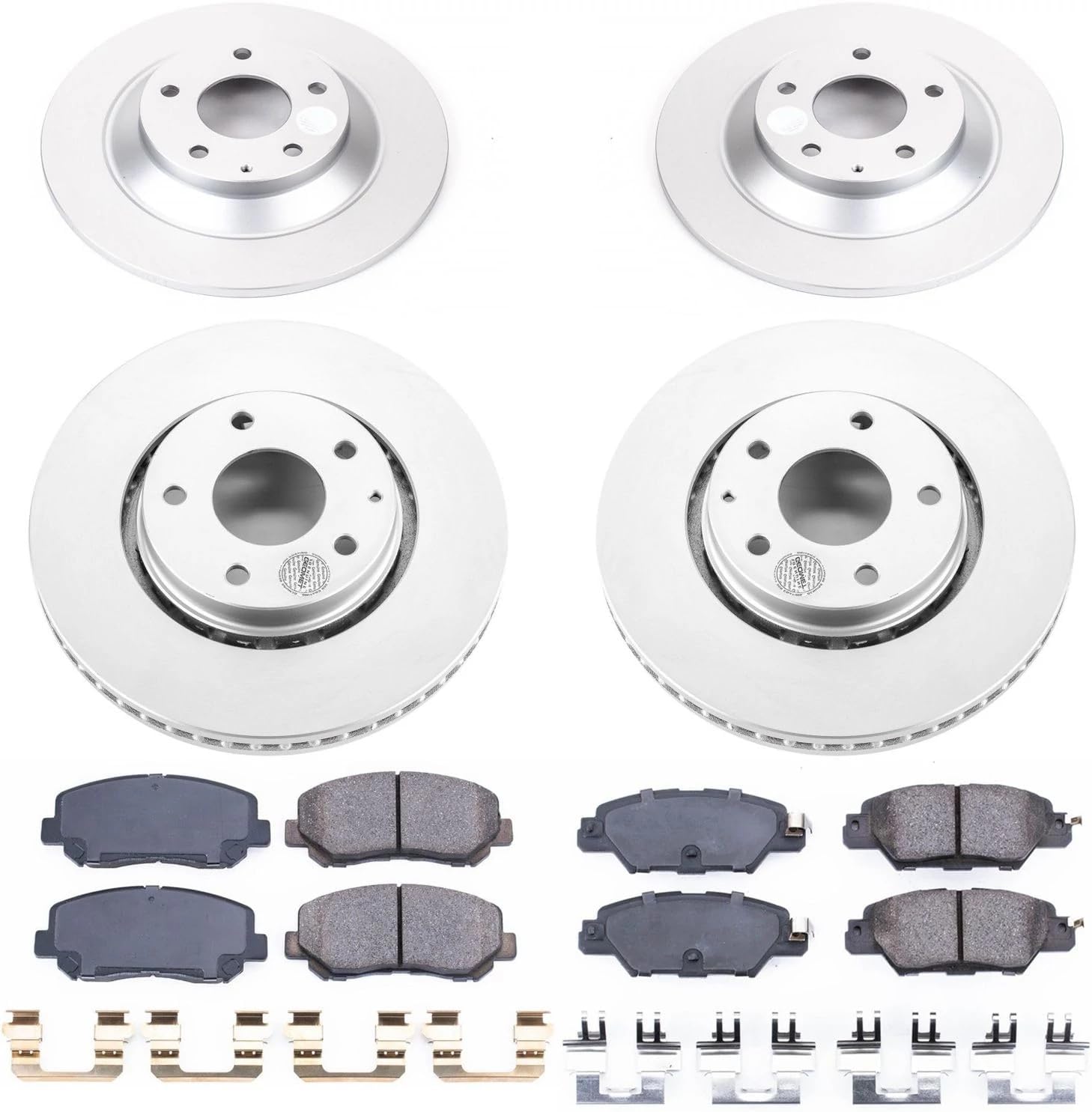 Power Stop CRK7609 Coated Brake Rotor and Ceramic Brake Pads- Front & Rear For Mazda CX-5 2016-2023 [Model Specific]