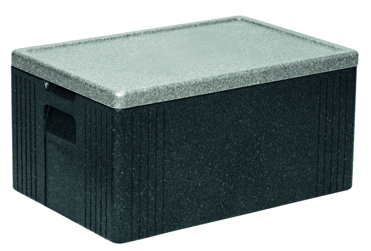 Gastronorm port térmica Recipiente de plástico EPP en gris/negro – para gastronorm 1/1, la dimensiones interiores es más grande que GN 1/1, depósito por diferentes alturas apilarse./para GN 1/1 hasta 200 mm