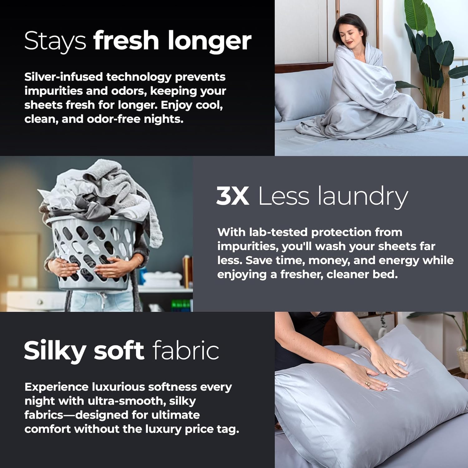 Silvery Silver Infused Bed Sheets Set, Queen