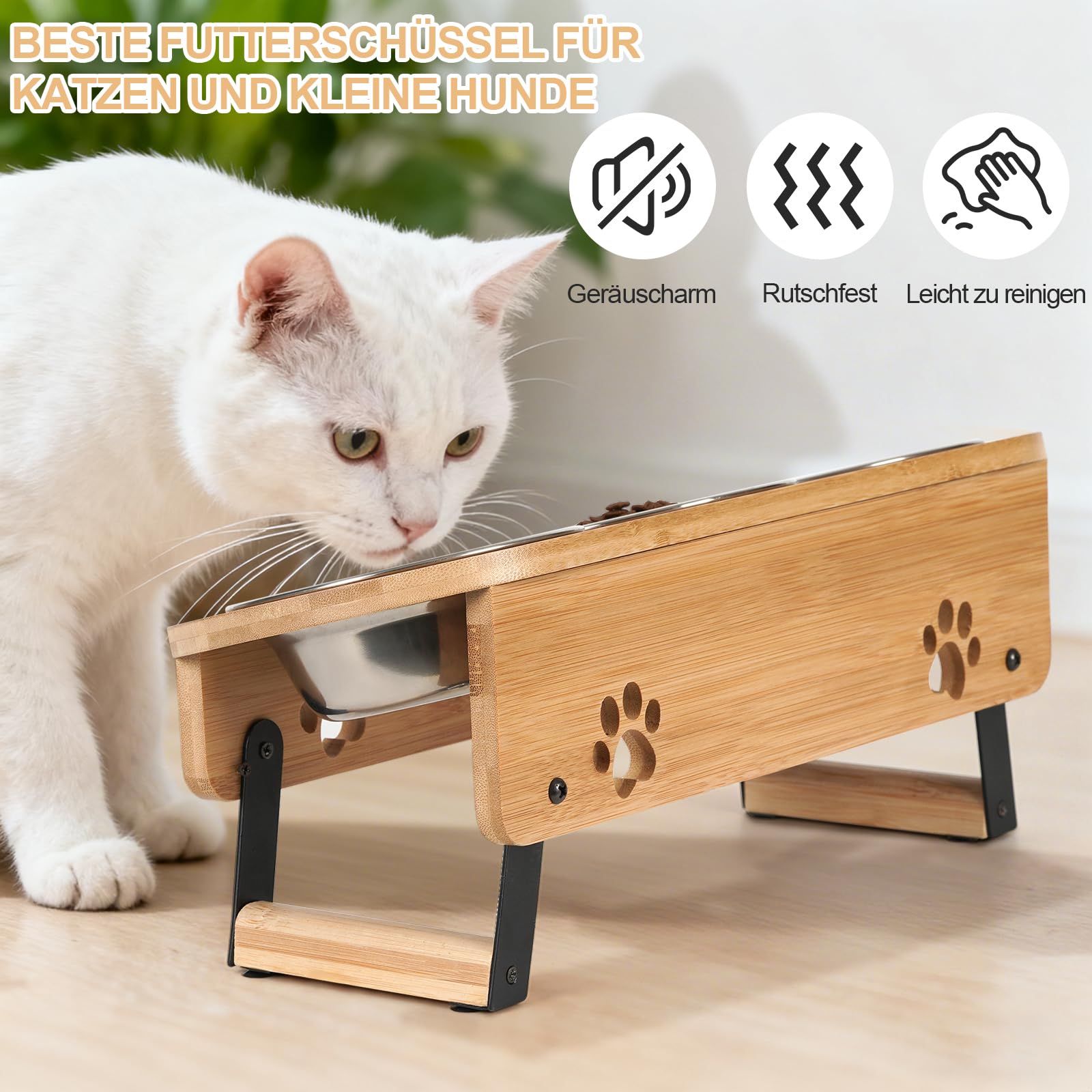 Futternapf Katze Erhöht - Futterstation Katzen 3er Set Näpfe Erhöht, Katzennapf Höhenverstellbar, Fressnapf Futterbar mit Ständer Edelstahl Näpfe für Wasser Futter - erhöhter Futternapf Katze