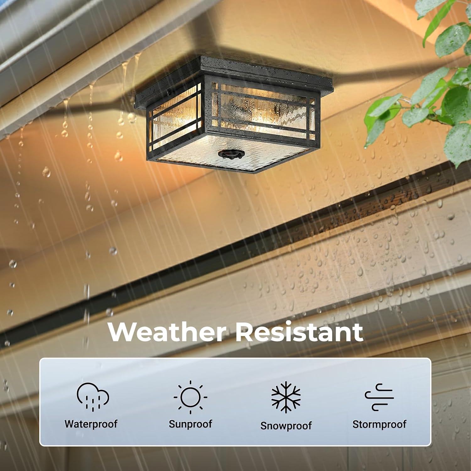 Outdoor Motion Sensor Ceiling Light with Remote, 2-Light Black Outdoor Flush Mount Light with Adjust Sensitivity, 4 Modes Front Porch Light Fixtures, Exterior Ceiling Light for Entryway, Garage