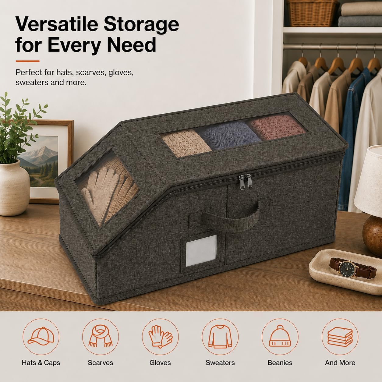 Hat Storage 1pcs Dark Grey Hat Organizer Box with Clear Window