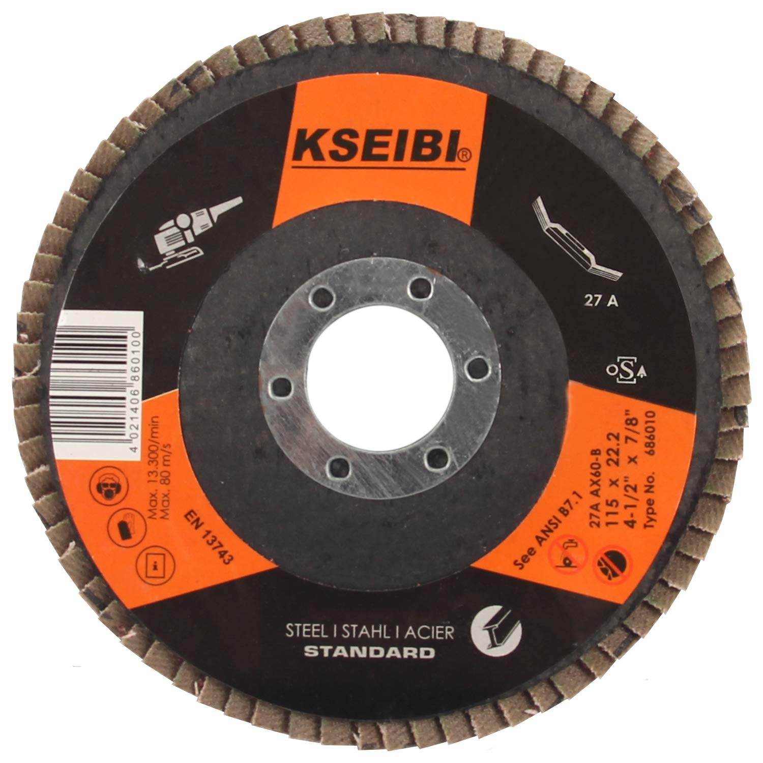 KSEIBI Óxido de aluminio 4 1/2 pulgadas Auto Body Flap Disco Lijado Muela de pulido Paquete de 20 (Mixto 20 Pack) 686062