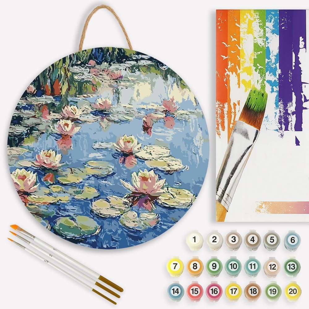 TAOPAOLAB Water Lily Garden Paint by Numbers Kit for Adults - DIY Monet-Inspired Water Lilies Painting on Canvas 12x16In, Framed Acrylic Paint Set for Beginners, Art for Home Decoration/Gifts