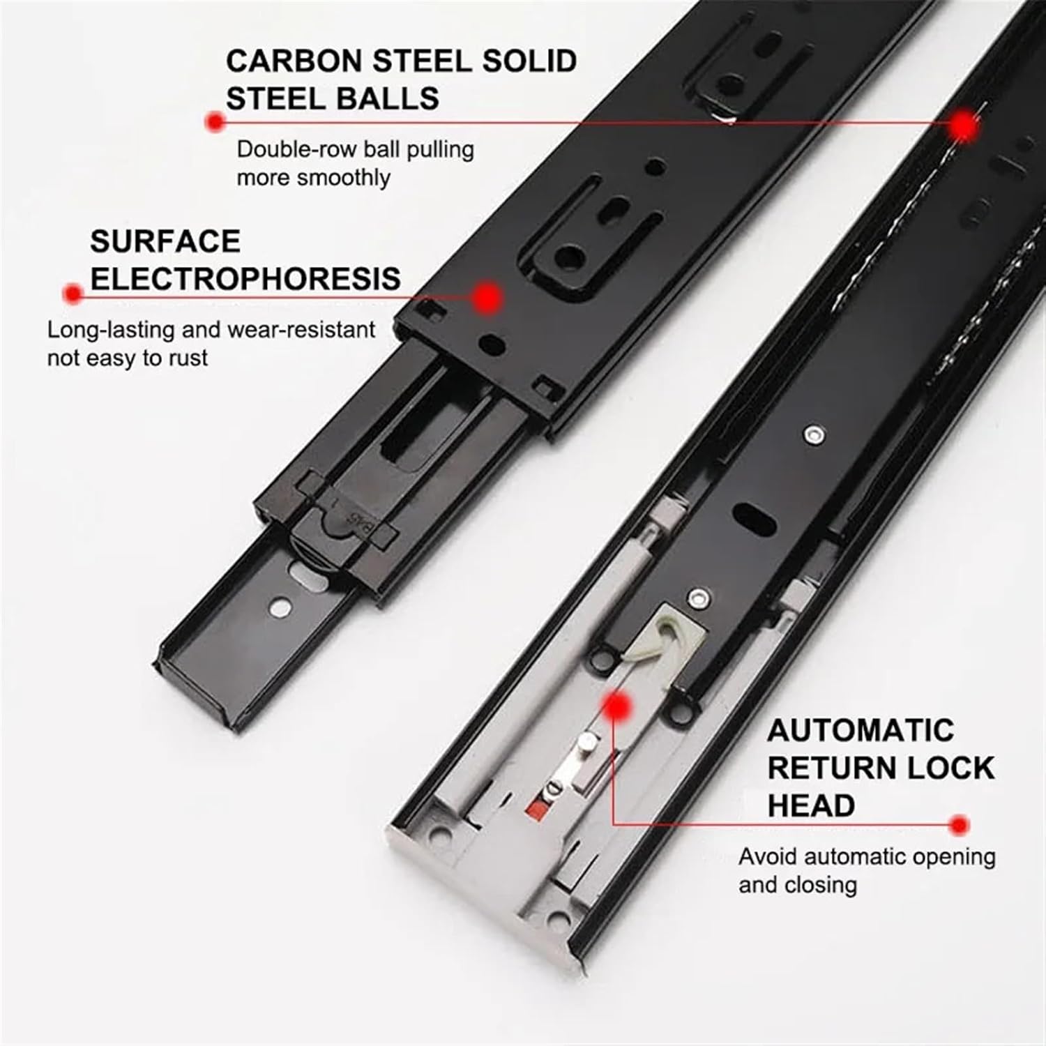 45mm Push-Open Drawer Slides Mute Track Mute Rebound Three-Section Rail Hardware Accessories(24 inch (60cm))