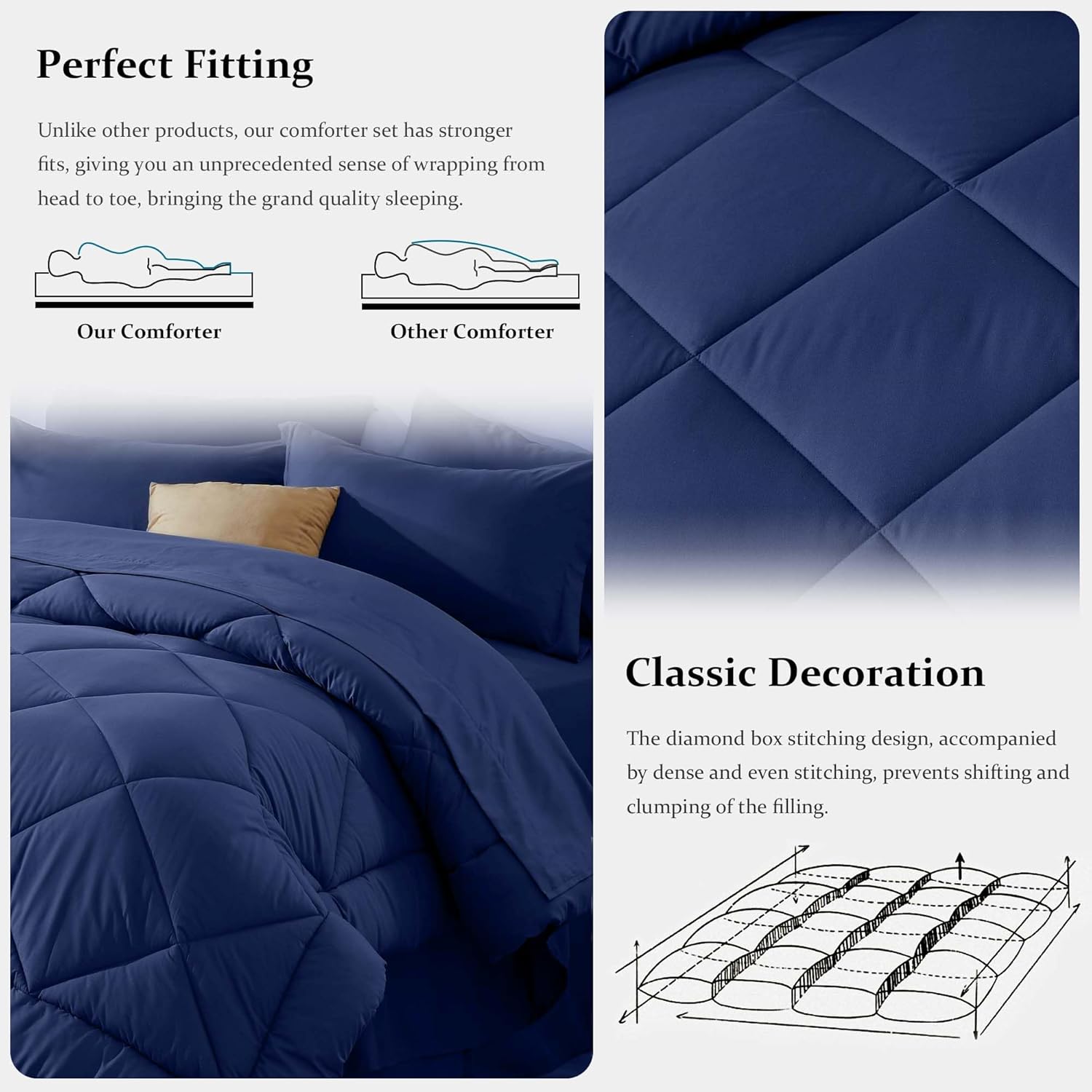 Newspin Queen Comforter Set Blue - Bed in a Bag Queen Size 8 Pieces, All Season Bed Set, Fluffy Comforter Set with Sheets, Sheet Set Quilt Blanket, Pillowcases & Shams & Bed Skirt