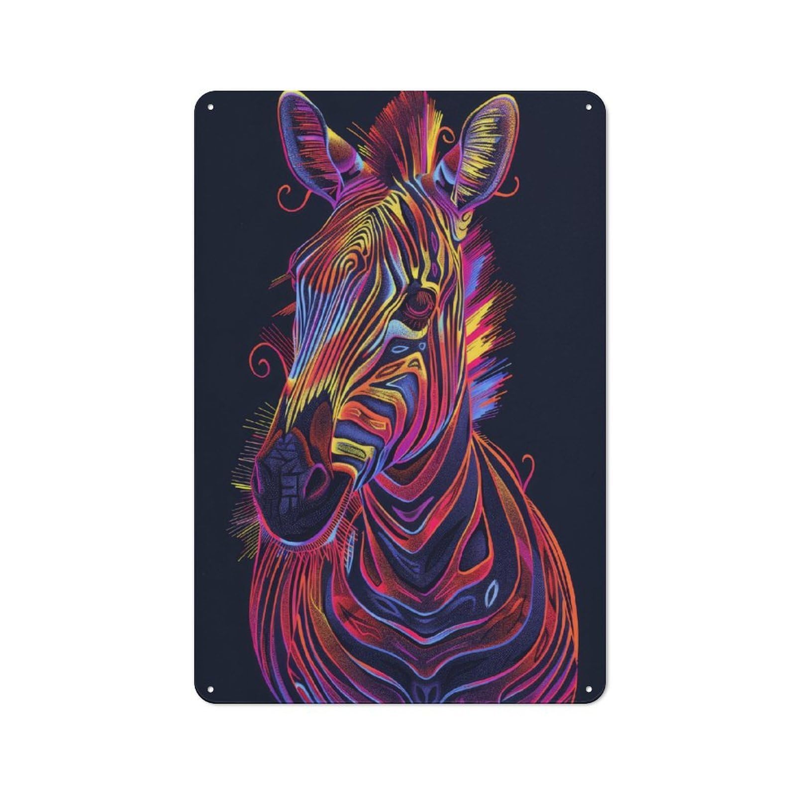 Country Country Metal Sign 30x20cm Featuring Neon Zebra Portrait, Rustic Kitchen Decor for Cottage, Kitchen, Hallway Or Breakfast Nook