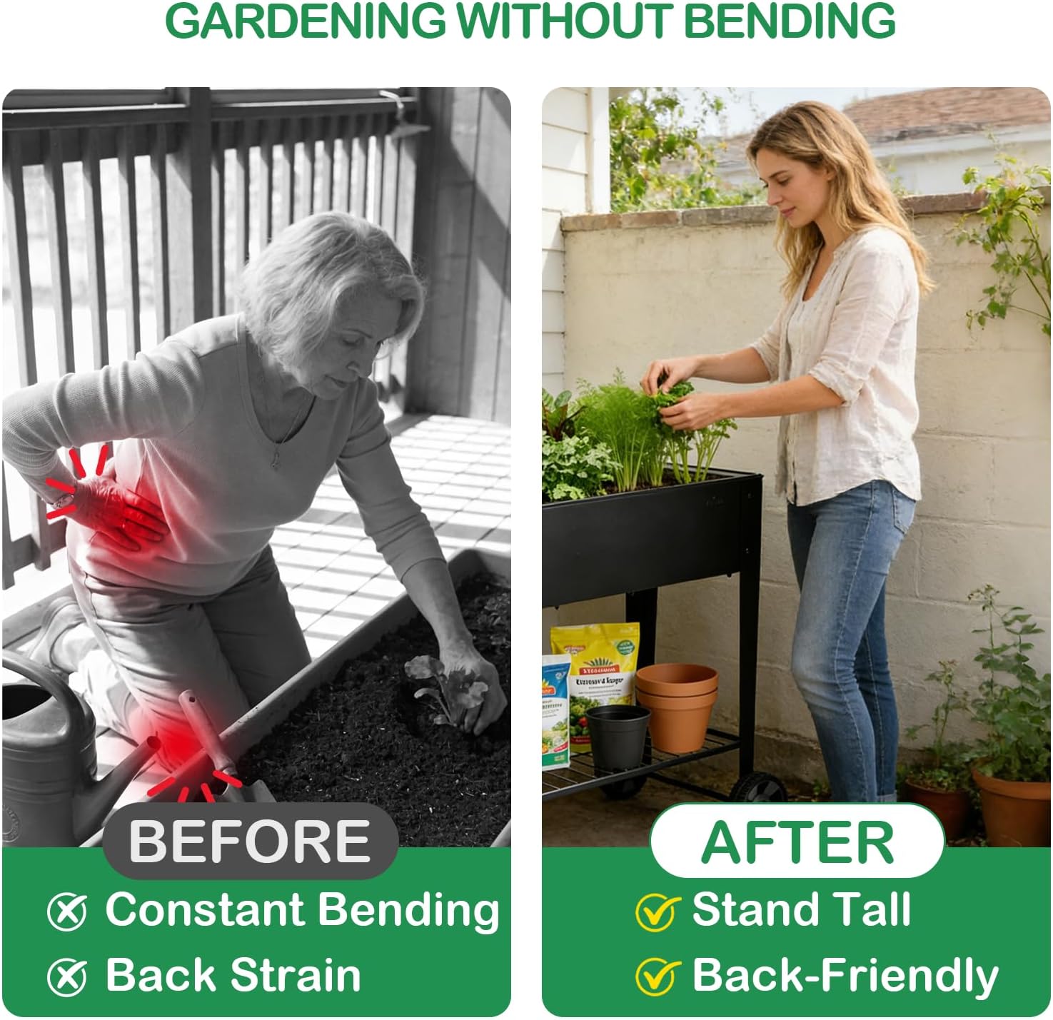 2-Pack 32”Height Elevated Raised Garden Bed with Wheels & Storage Shelf, 400 Lbs Capacity, Anti-Rust, Space-Saving Planter for Vegetables, Herbs, Patio, Balcony, Backyard