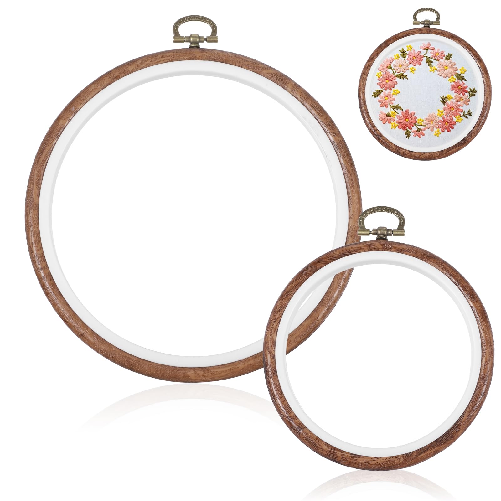2Pcs Wooden Embroidery Hoops, Round Imitated Wood Circle Cross Stitch Hoop Ring for Christmas Ornaments Round Imitated Wood Display Frame for Embroidery Art Craft Sewing Hanging Ornaments(4/6 Inch)