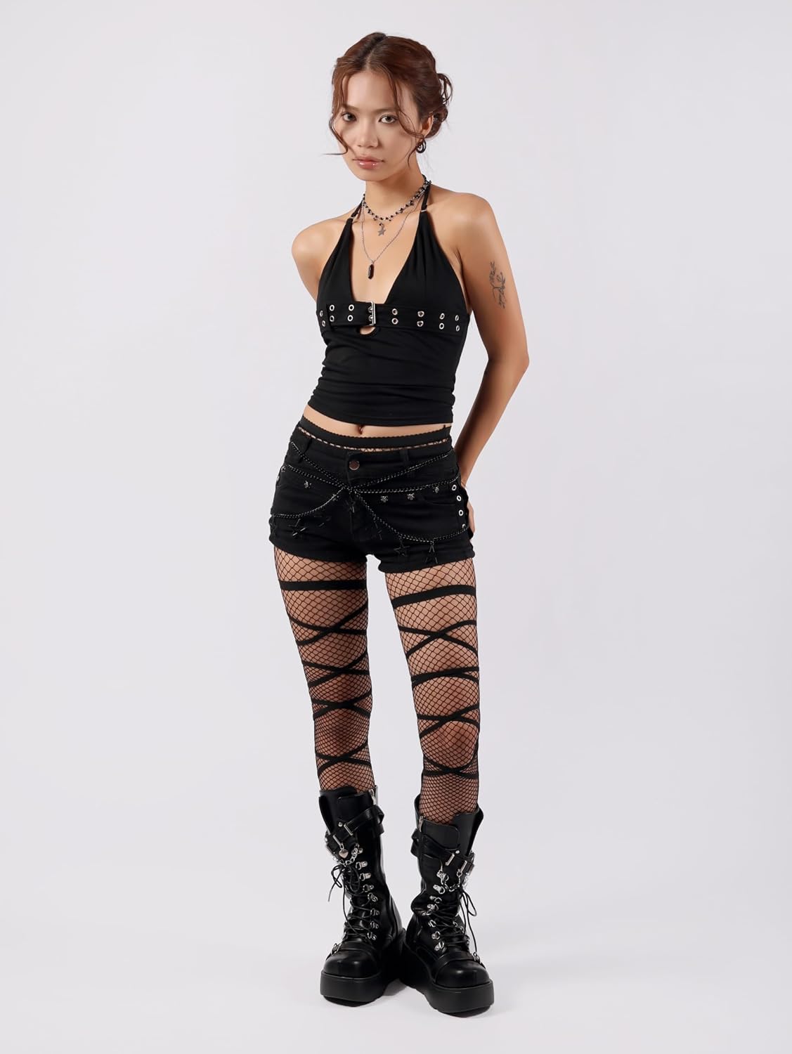 Sacina Goth Black Elastic Leg Wraps Garter, Goth Grunge Emo Punk Accessories