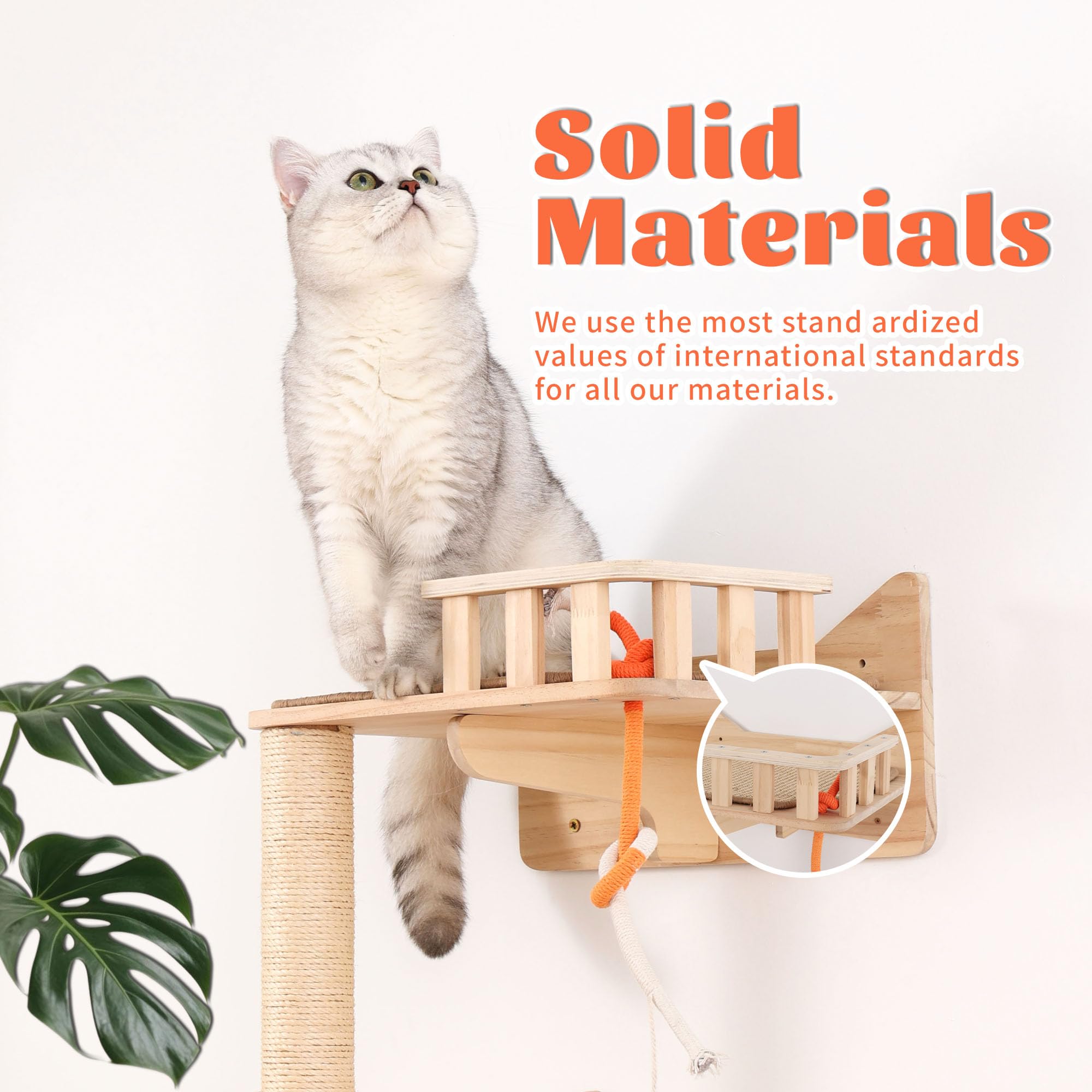 Kratzbaum zur Wandmontage, 7 Stück, Katzen-Wandregale und Sitzstangen mit hohen Sisal-Kratzstämmen, Wandhalterung, Katzen-Kletterbaum und platzsparende Möbel für Indoor-Katzen zum Klettern