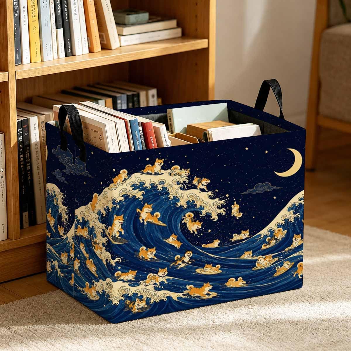 Large 56L Storage Basket, Shiba Inu Wave Decorative Baskets with Handles image 2