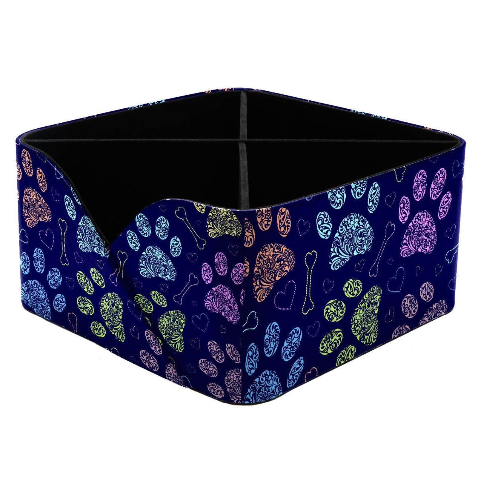 KengjuTesu Animal Paws Cat Dog Bones Footprints Love Heart Pattern Desktop Organizer Pen Holder, Rectangular Pencil Cup for Office, Study and Makeup Stations