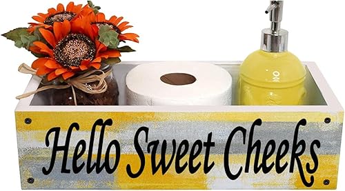 Miniatura 7 de Lnond Caja de decoración rústica para baño, cesta de almacenamiento para tanque de inodoro, cesta de almacenamiento de Hello Sweet Cheeks, cesta de