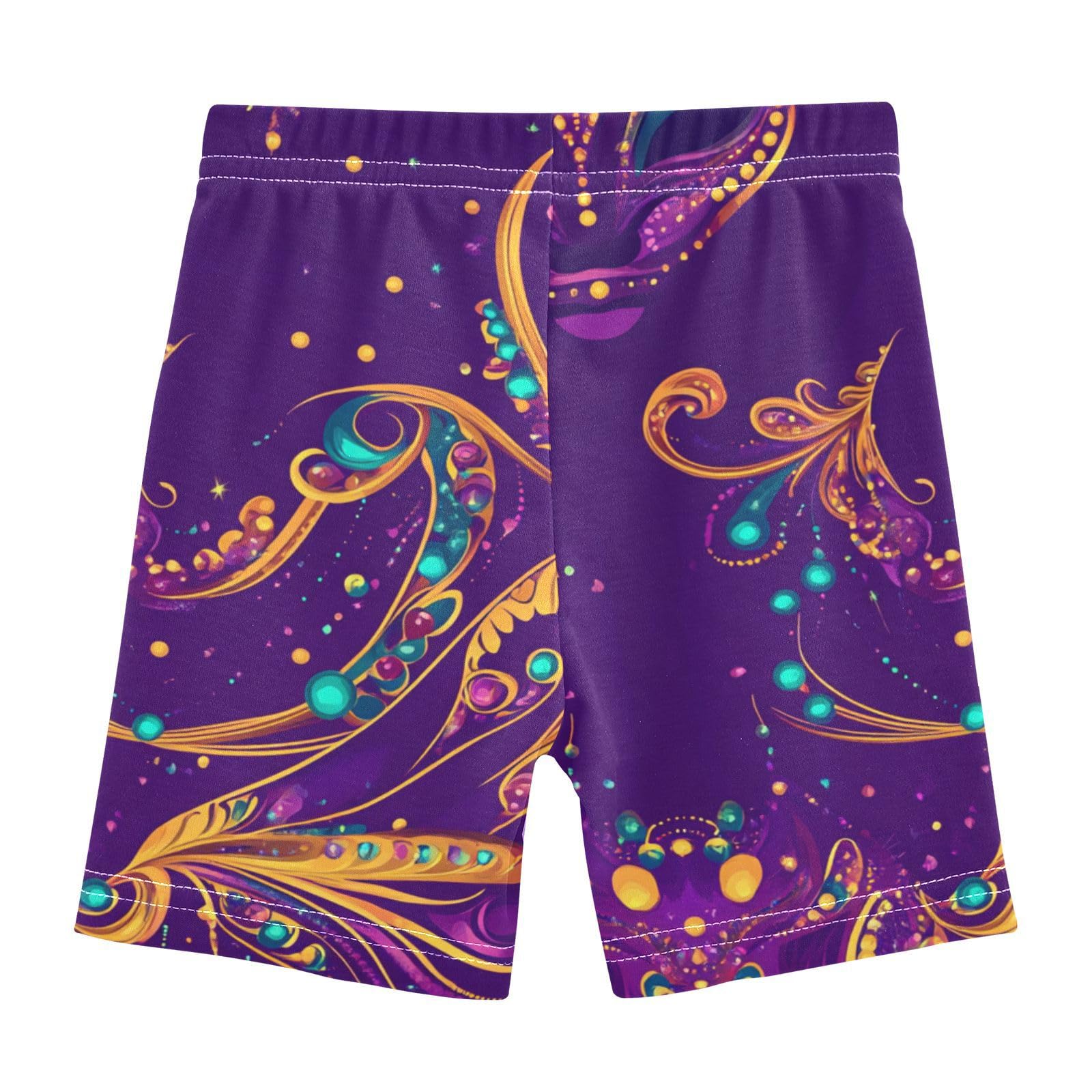 Shorts for Toddler Girls Stretchy Cotton Tumbling Shorts Girls Clothes for Vacation 6T Mardi Gras Carnival Jewel Coin