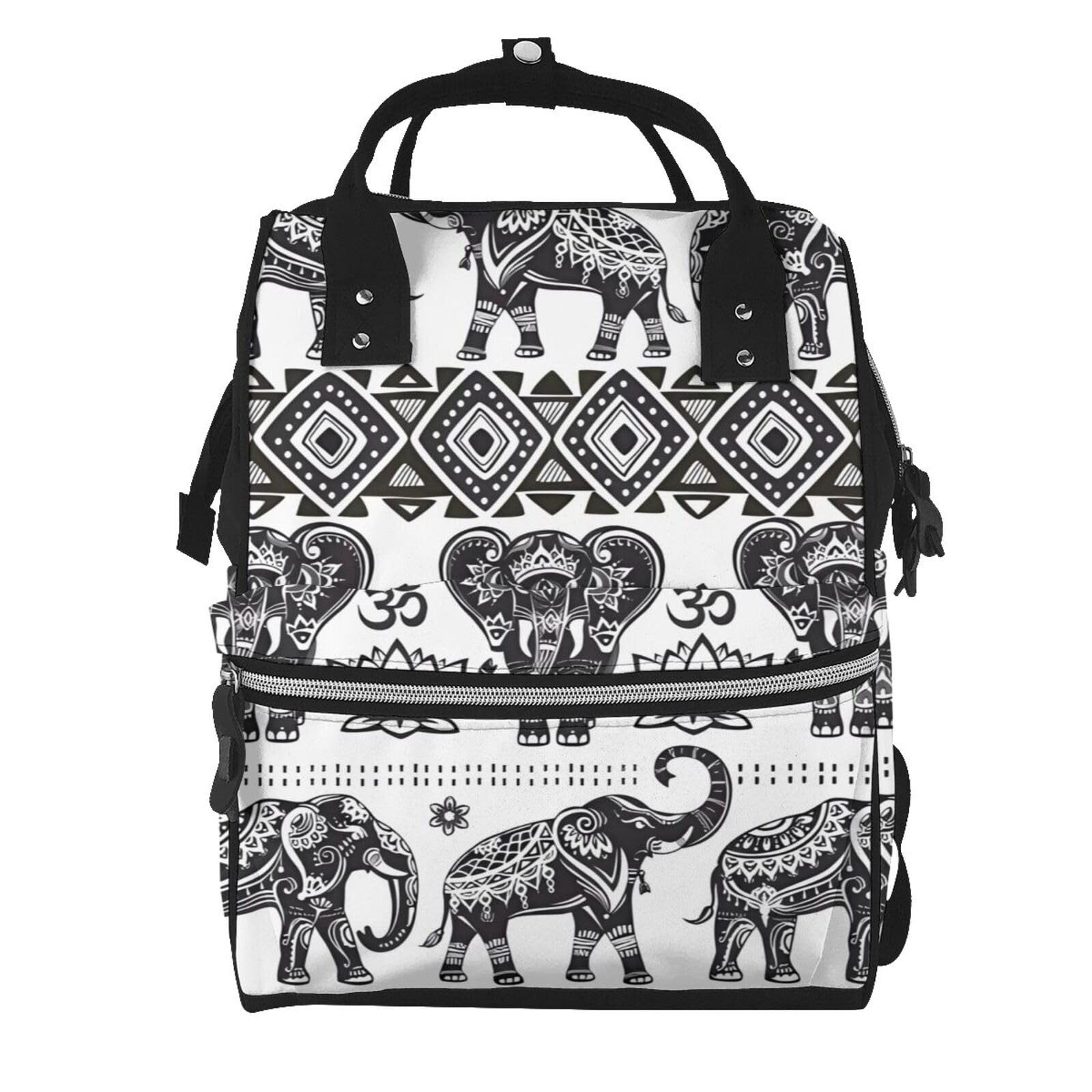 Sac à langer imprimé éléphant bohémien sac à dos étanche multifonction noir - 7