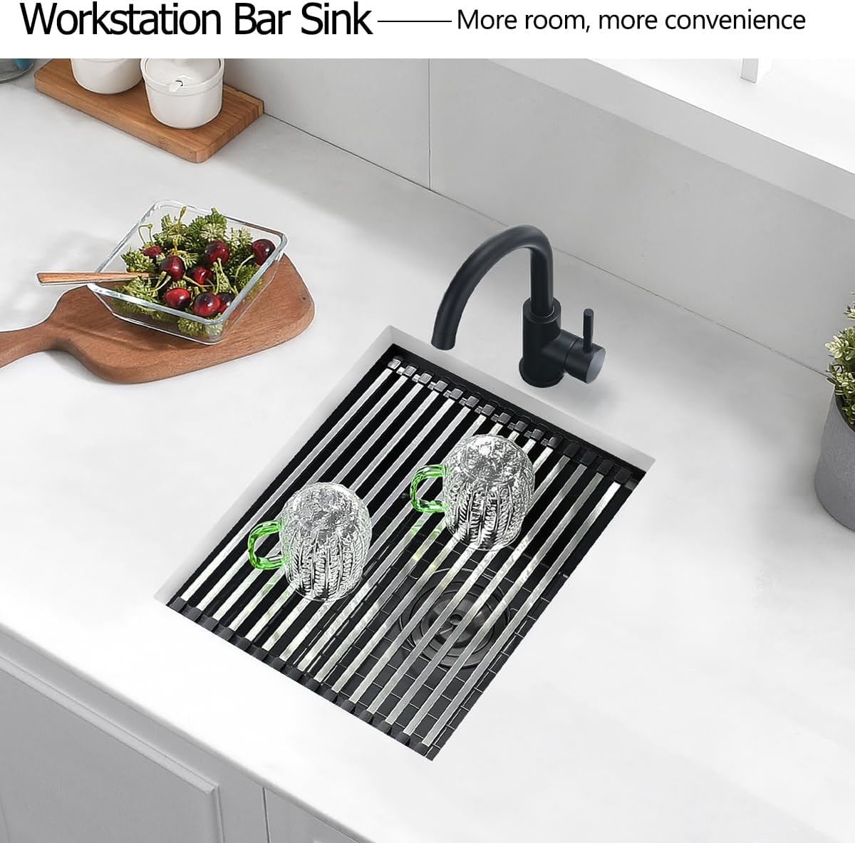 15 Black Undermount Kitchen Bar Sink, Luckyhorse 15” x 18” x 9” 18 Gauge Black Stainless Steel Undermount Workstation Outdoor Small Kitchen Sink LH023S