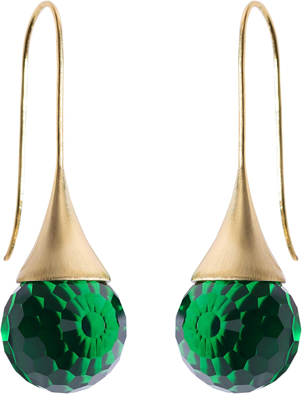 Crystal Teardrop Earrings, Hexagon Cut Faceted Sparkly Austrian Crystal Ball Gemstones, 18k Gold Plated Wire Dangle Earrings for Women
