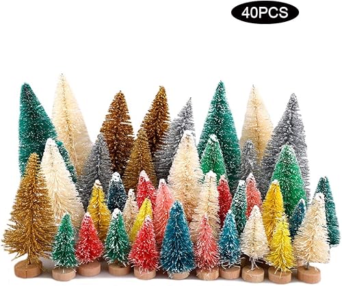 Miniatura 3 de ZAILHWK 40 mini árboles de Navidad, árbol de pino en miniatura, árbol de nieve, cepillo, árboles de Navidad con base de madera para decoración del