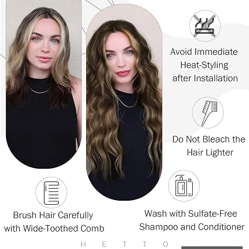 Miniatura 6 de Hetto Extensiones de cabello humano color marrón ceniza #28 con reflejos de trama #28, extensiones de cabello humano, 3.53 oz, 20 pulgadas,