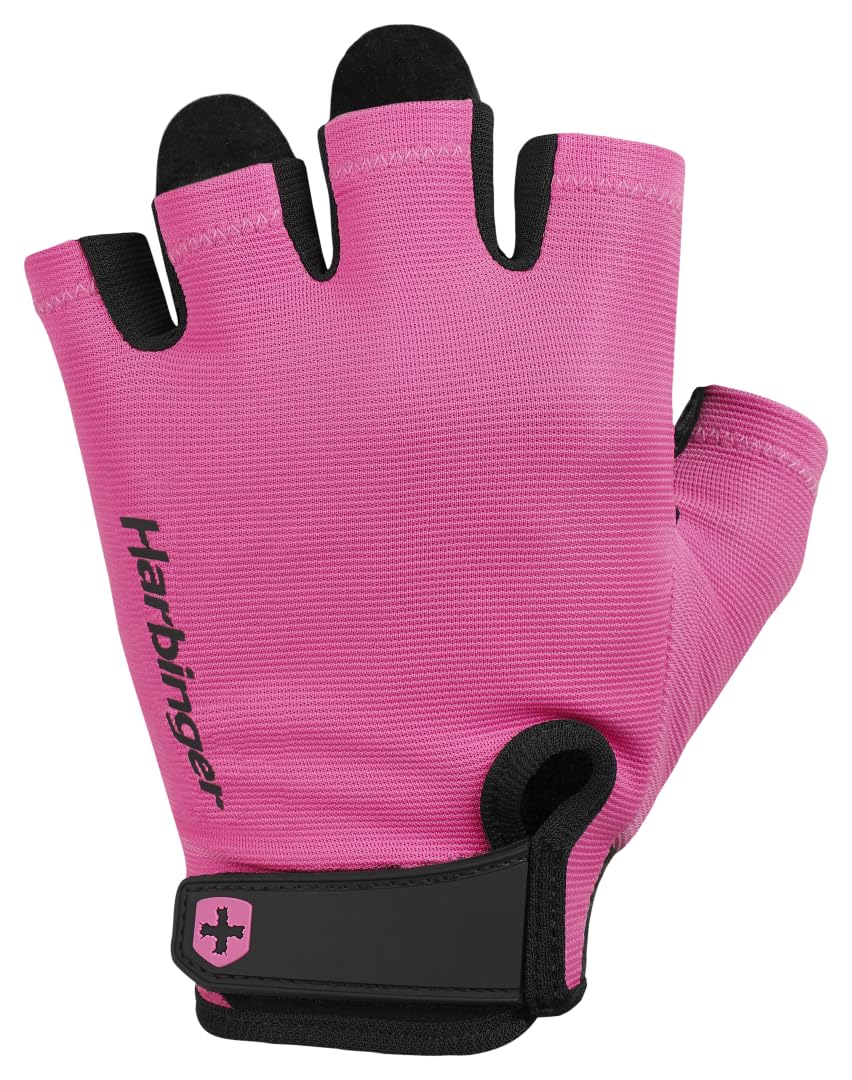 Harbinger Power 2.0 Weightlifting Gloves-Comfortable, Lightweight and Breathable,Adjustable Fit with Hook and Hoop Wrist Enclosure,Perfect For Beginners and Moderate Workouts,X-Small,Pink