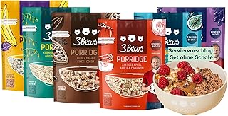 3Bears Porridge Set I 6x400g vegane Portionsbeutel mit Feiner Kakao, Zimtiger Apfel, Mohnige Banane, Fruchtige Kokosnuss, Dreierlei Beere & Kerniger Klassiker | Mit rein natürlicher Süße
