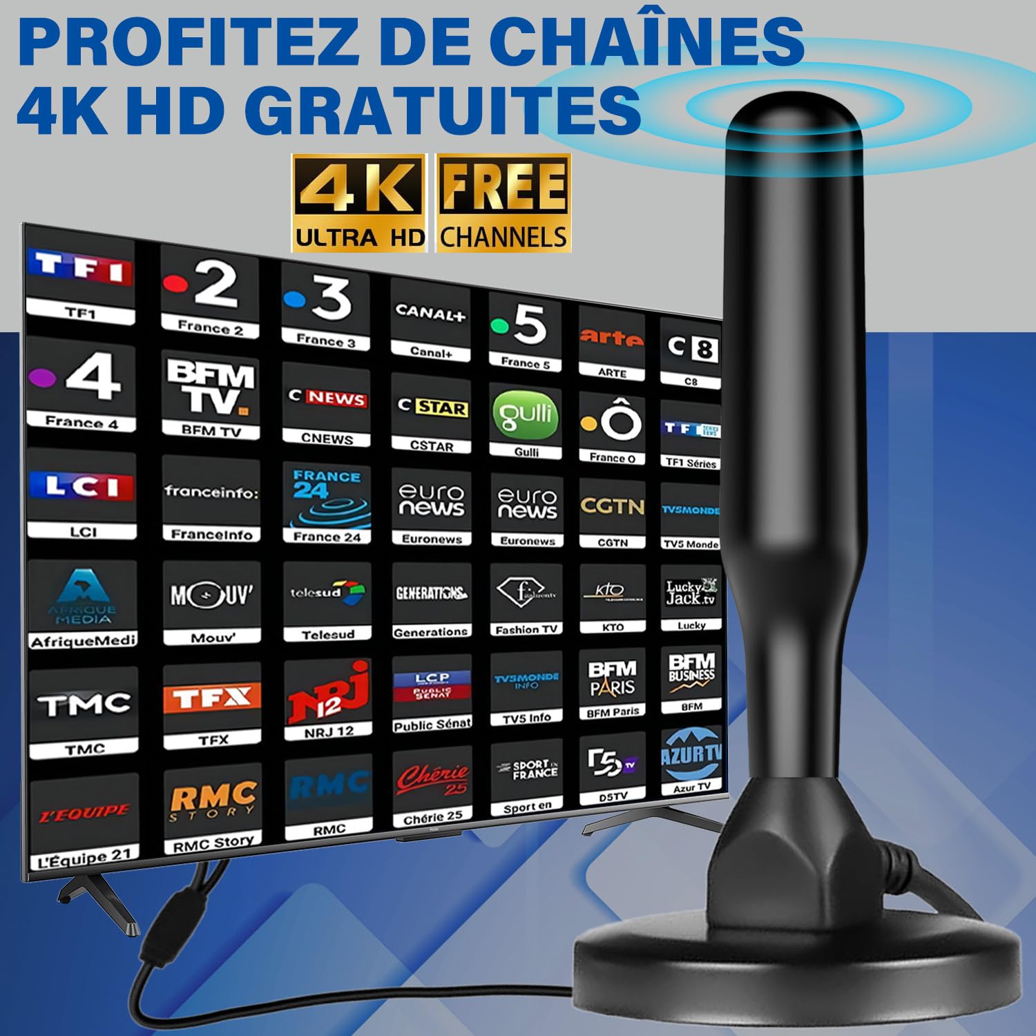 Antenne TV Intérieur Puissante, Nouveau pour 2026 Antenne TNT HD avec Amplificateur de Signal Intelligent, Réception 360° Longue Portée 500km, Support 4K HD/1080P Les Chaînes Gratuites per HDTV